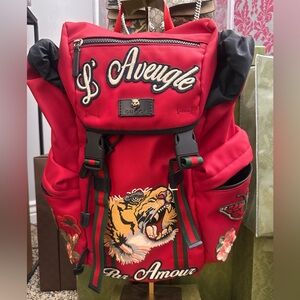 Gucci L'Aveugle Par Amour (Blind for Love) Tiger Tech Backpack Unisex